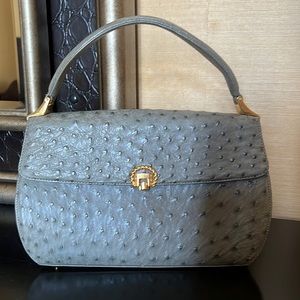 Genuine gray ostrich skin bag